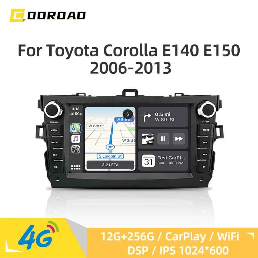 Android 14.0 CarPlay Car Radio For Toyota Corolla E140 150 2006-2013 Multimedia Player GPS Navigation Bluetooth 4G WiFi Stereo