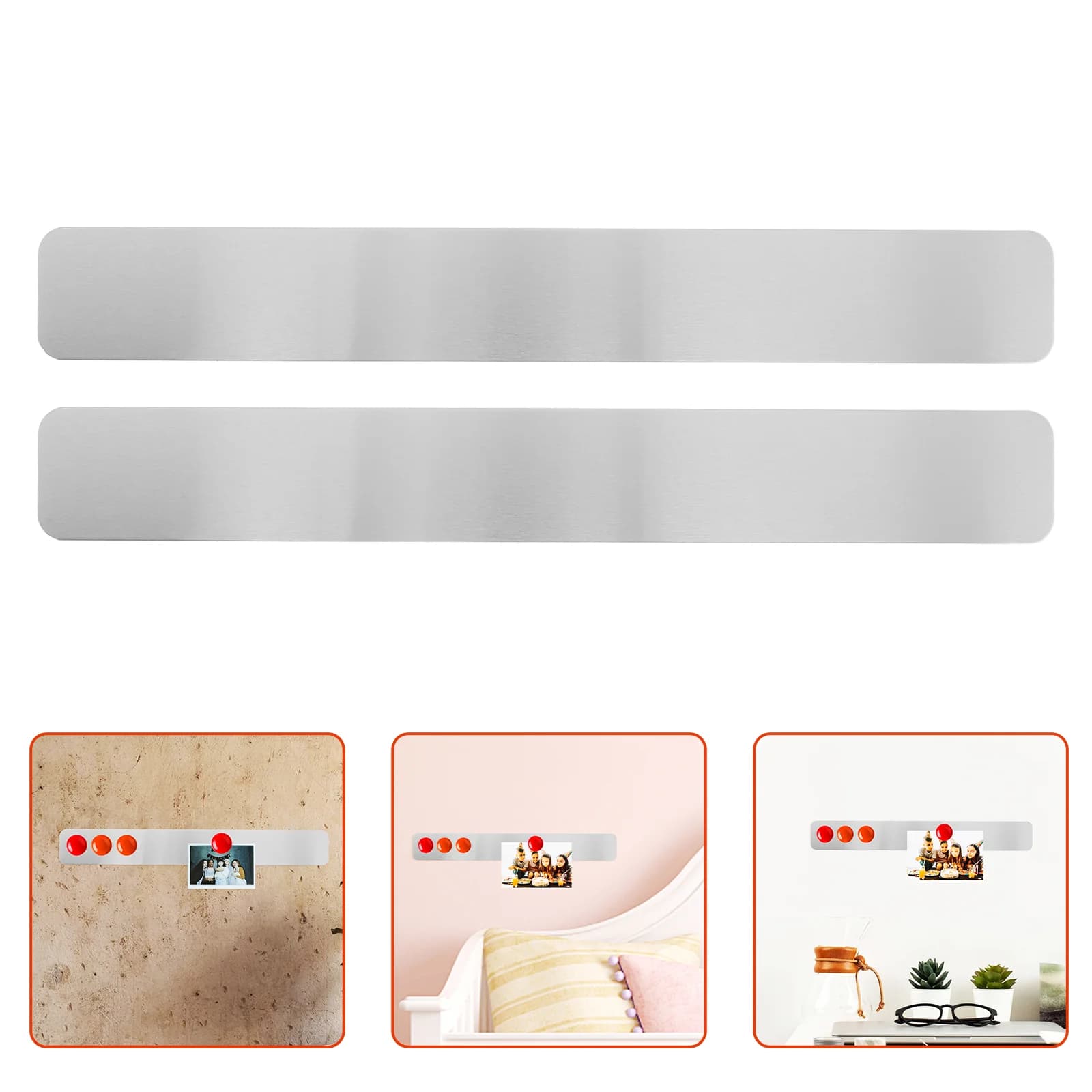 Strisce per bollettini per bacheca da parete con foto da 2 pezzi per lavagna magnetica adesiva posteriore in metallo pesante