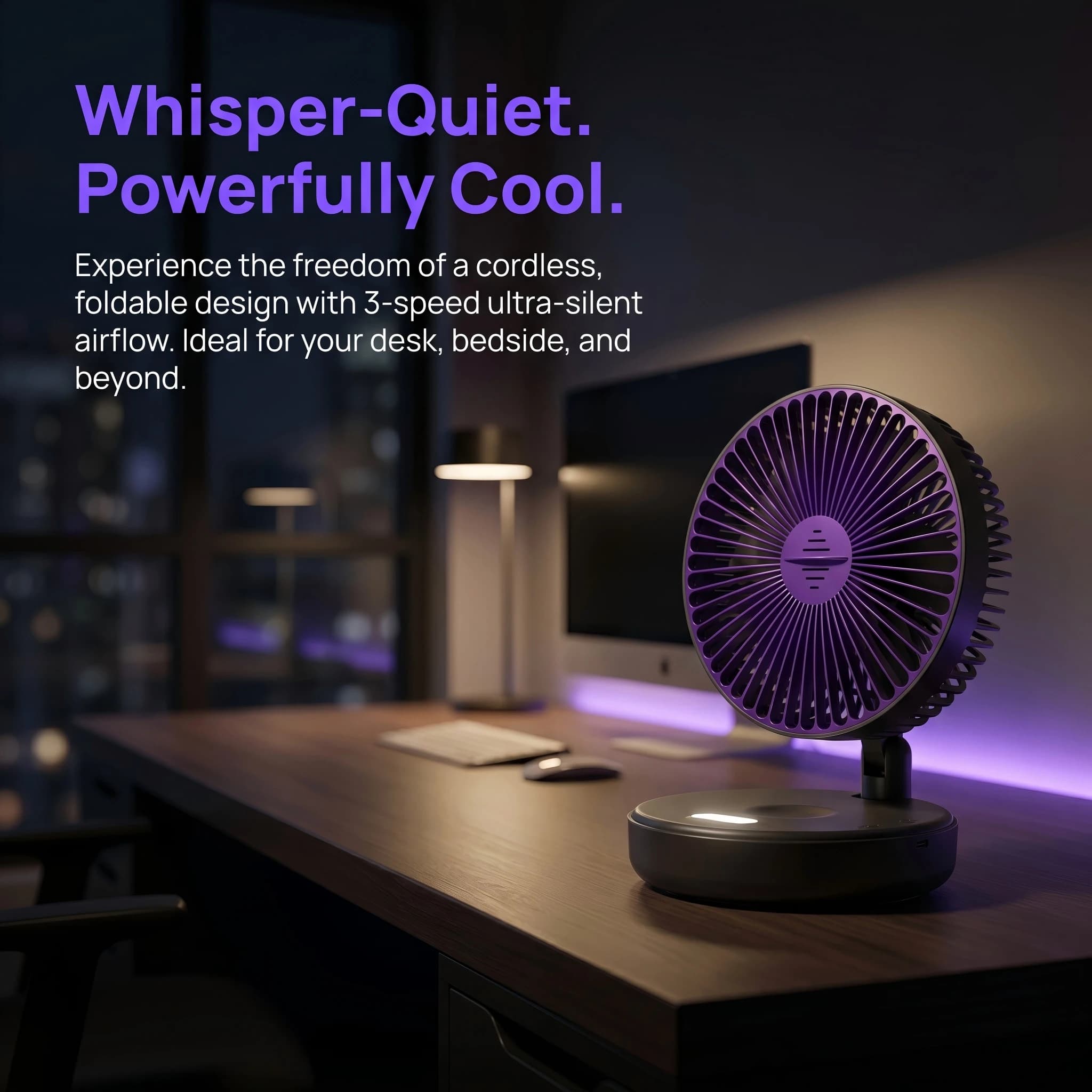 Ventilatore Pieghevole da Parete 5000mAh Luminoso al Buio, Portatile, Silenzioso, ad Alta Velocità, per Studenti e Ufficio