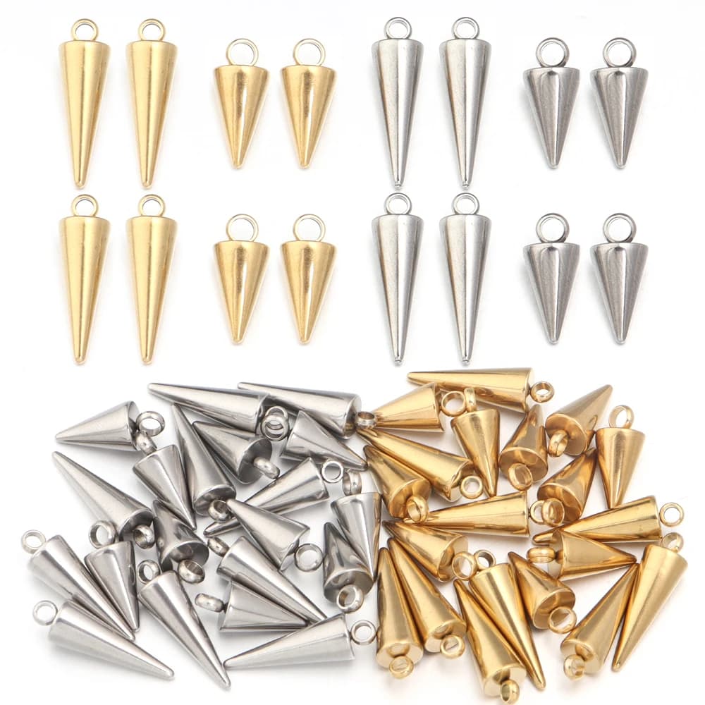 Pendenti con ciondoli a forma di cono circolare in acciaio inossidabile color oro/acciaio da 10 pz/lotto per la collana del braccialetto risultati di creazione di gioielli fai da te