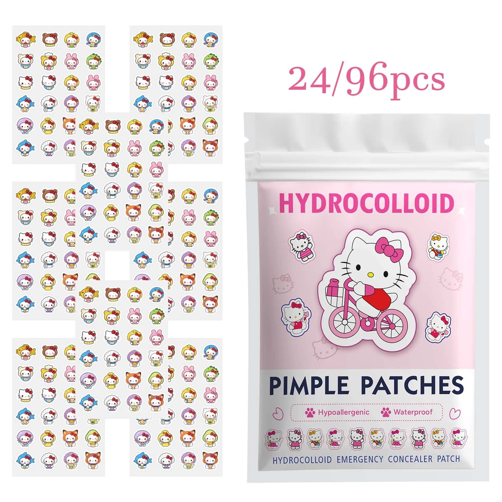 24/96PCS Sanrio Hello Kitty Hydrocolloid Spot Patches Salicylic Acid Centella Cover Blemishes Invisible