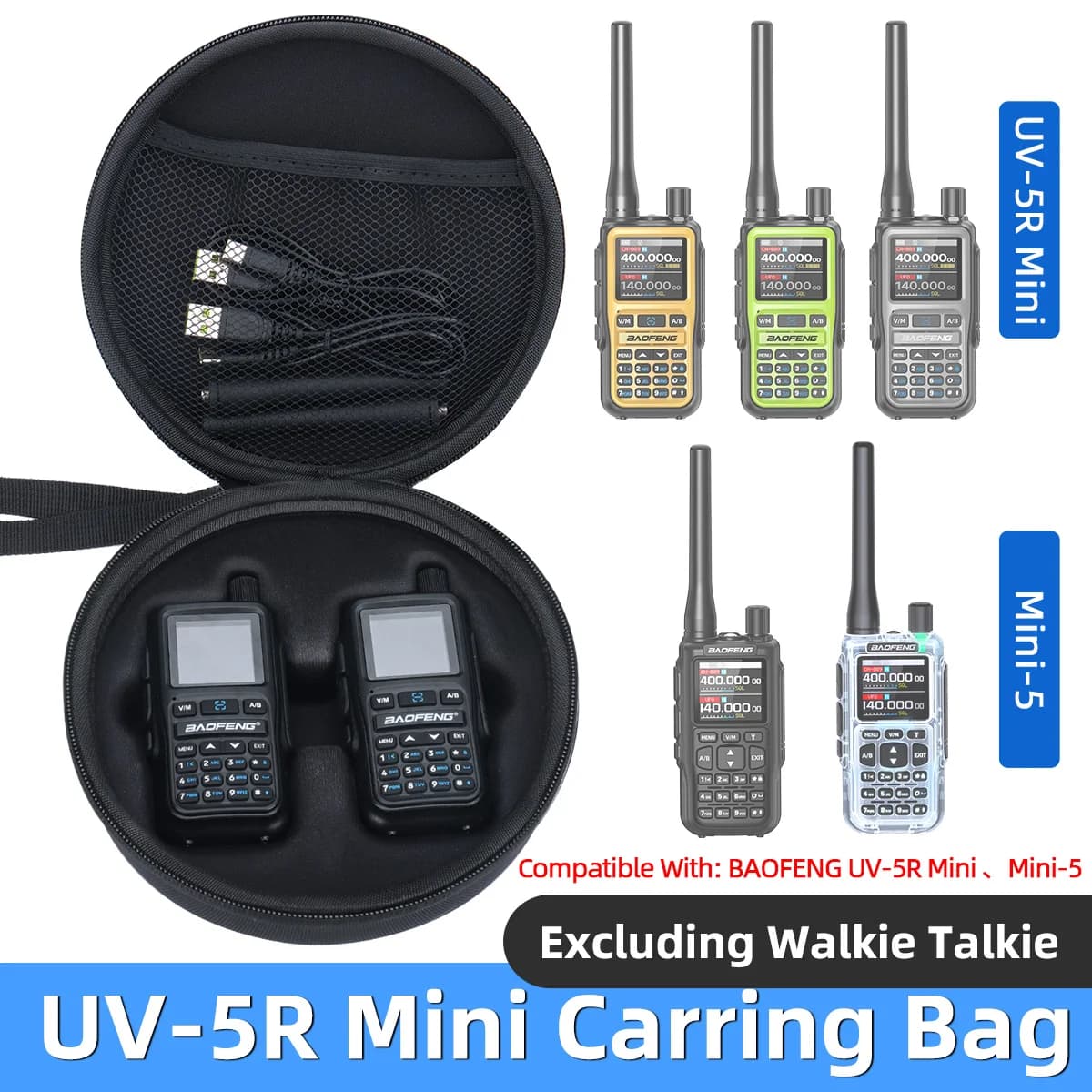 Borsa da trasporto ABBREE UV-5R Mini Walkie Talkie, custodia radio rotonda antipolvere per campeggio, coppia, per Baofeng UV-5R Mini Mini-5 Ham Radio