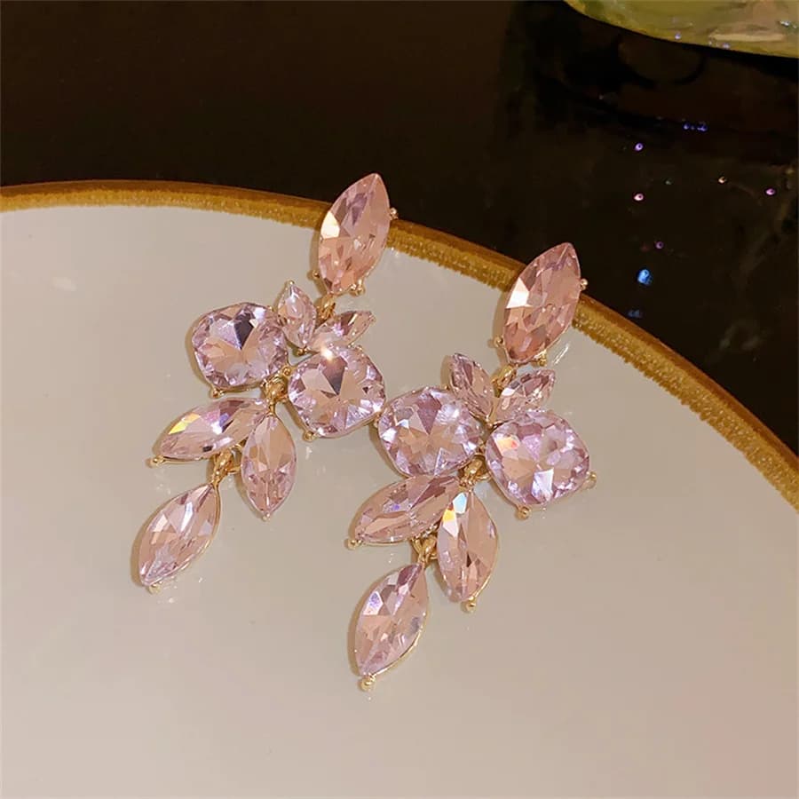 FYUAN Fashion Geometric Drop Earrings for Women Pink Crystal Earrings Weddings Party Jewelry