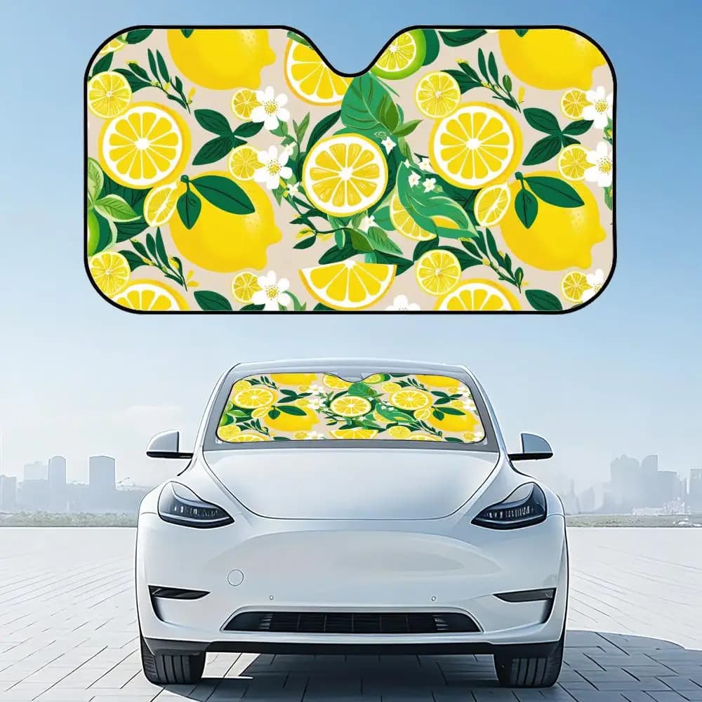 Parasole per Auto con Motivo a Limoni, Riutilizzabile in Alluminio, Protezione UV e Isolamento Termico