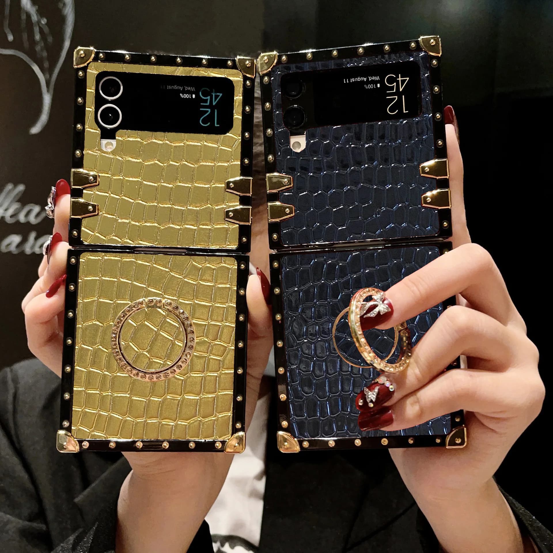 Custodia per telefono di lusso in pelle sintetica effetto coccodrillo alla moda per Samsung Galaxy Z Flip 7 6 5 4 3 Flip7 FE, cover posteriore antiurto
