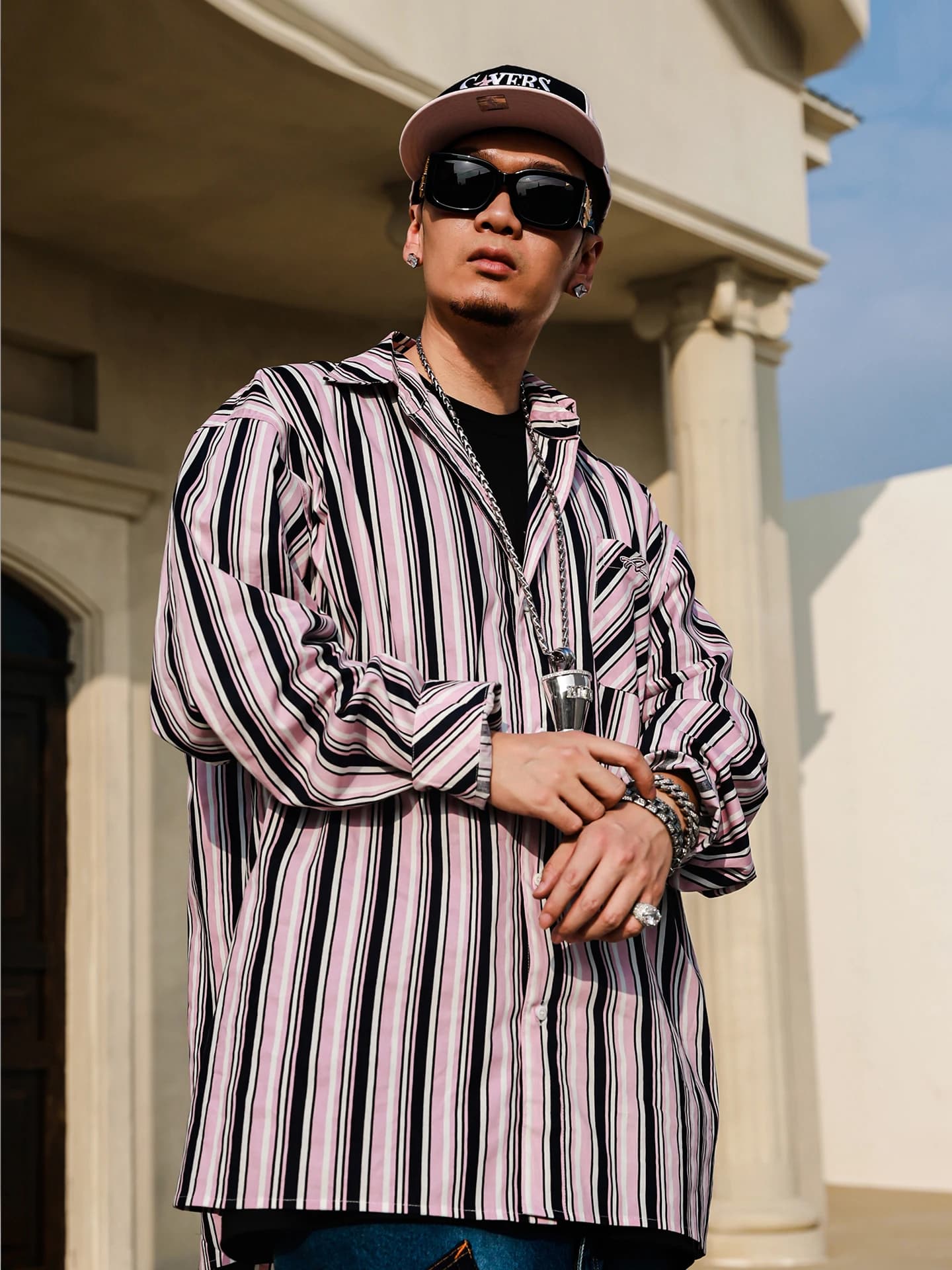 ACUSA JEANS Men's Casual Style Long Sleeve Striped Shirt Loose Fit Spring Summer Cotton Comfortable Breathable Streetwear