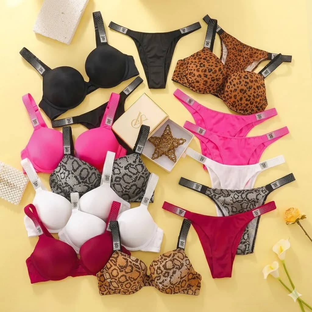 Lingerie Victoria's Secret, completo intimo con reggiseno con ferretto, nuovo set reggiseno push-up sexy e slip in pizzo per donna.