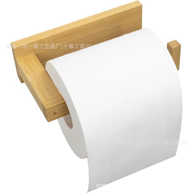 Bamboo Toilet Paper Holder Wooden Self-adhesive Roll Holder Toilet Bathroom Roll Holder Bathroom Towel Rack