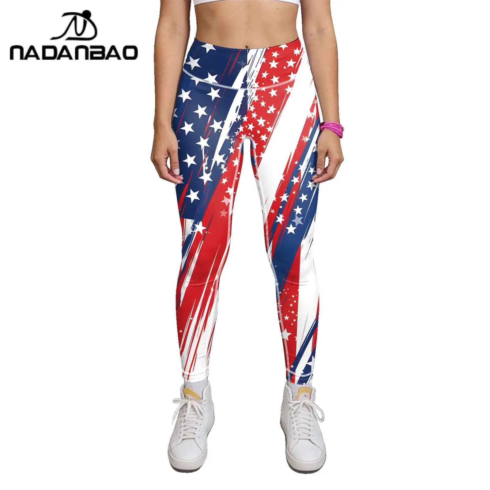 Nadanbao Semiquincentennial Eagle Print Leggings da donna con motivo bandiera americana, pantaloni sexy elasticizzati, pantaloni fitness per yoga