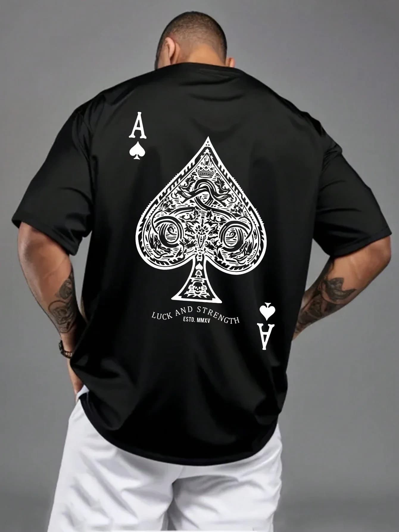 Men's Aces Of Spades Poker Pattern Casual T-Shirt - Soft Polyester Blend, Crew Neck, Short Sleeve, Machine Washable New Casual T-Shirts For Men