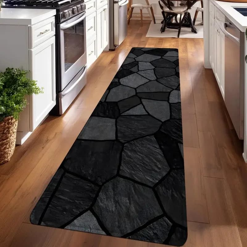 VIKAMA Luxury-Style Geometric Runner Area Rug Flannel Anti-Slip Entrance Hall Floor Mat Kitchen Bedroom Carpet Home Decoration