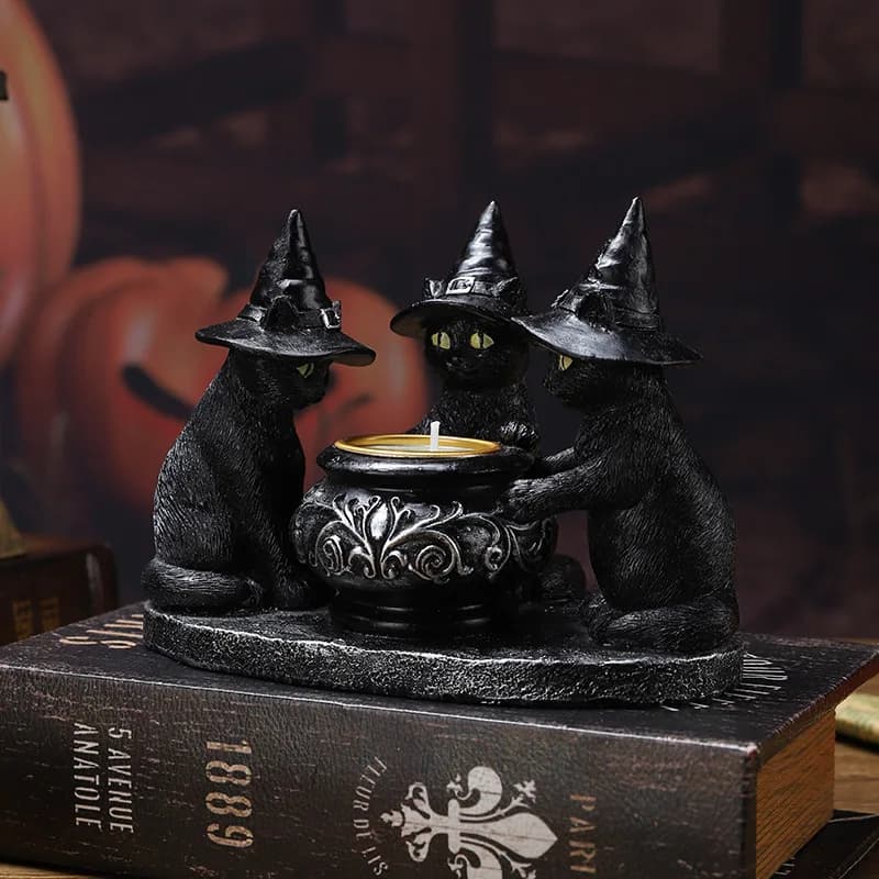 Halloween candle holder ornament, ghost wizard, magic cat, skull, decoration item for Halloween atmosphere
