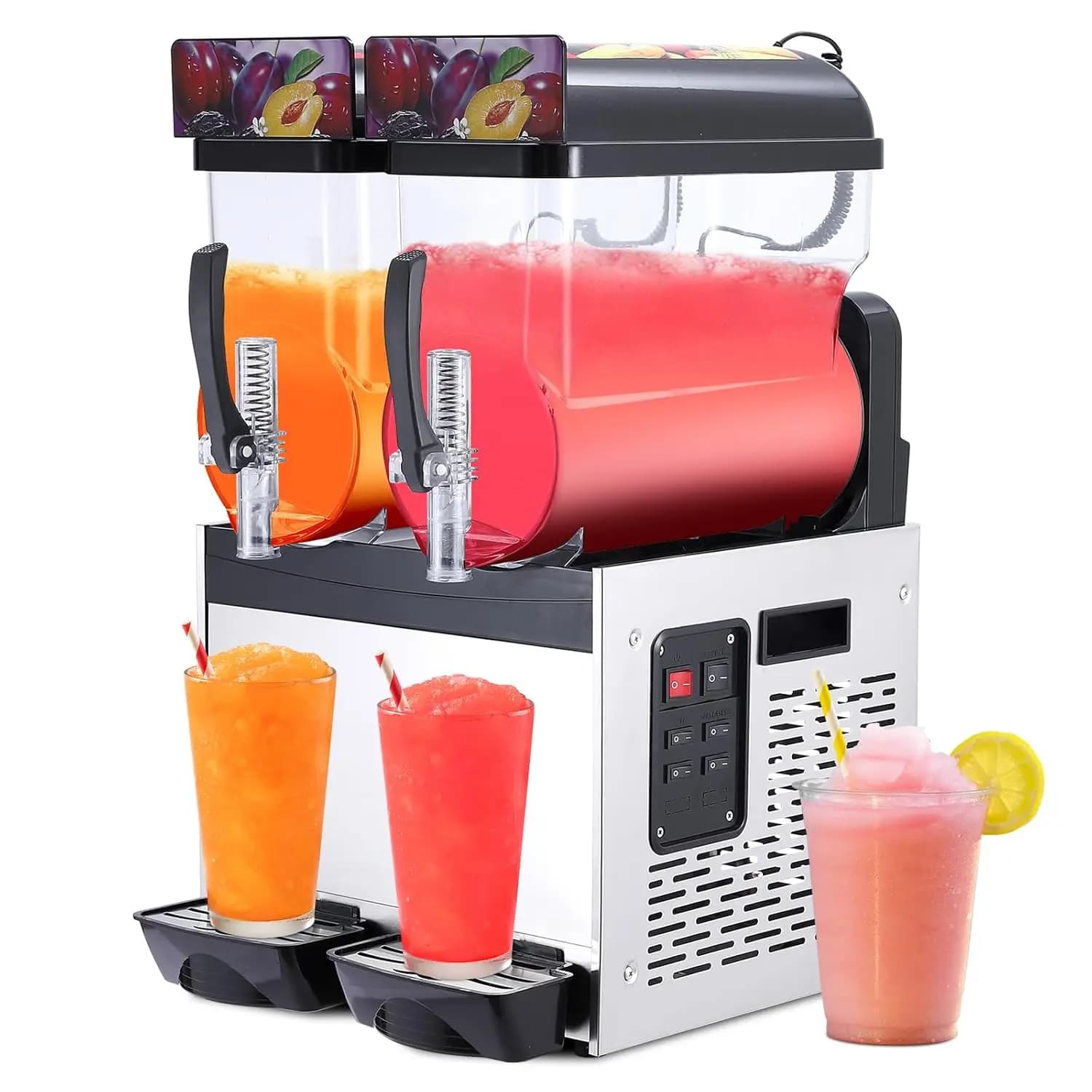 Commercial Blender 2 Pack High Efficiency Dual Stainless Steel Jars 700W Power Self Cleaning Low Noise Design Frozen Drink Margarita Machine For Restaurants Cafes And Home Parties