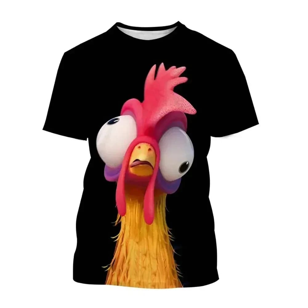 T-shirt Estiva alla Moda con Stampa 3D di Pollo, Maglietta a Maniche Corte con Collo Tondo Unisex, Divertente e Cool, Top Casual