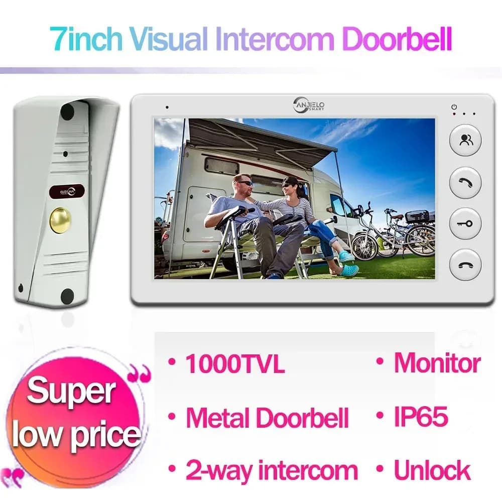 Sistema citofonico videocitofono da 7 pollici per videocitofono domestico IP65 Campanello esterno in metallo 4 fili 1000TVL