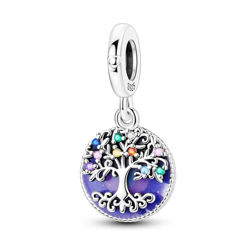 Sterling 925 Silver Colorful Life Tree Charm Pendant for Original Bracelet, DIY Jewelry for Women, Cool Birthday Gift