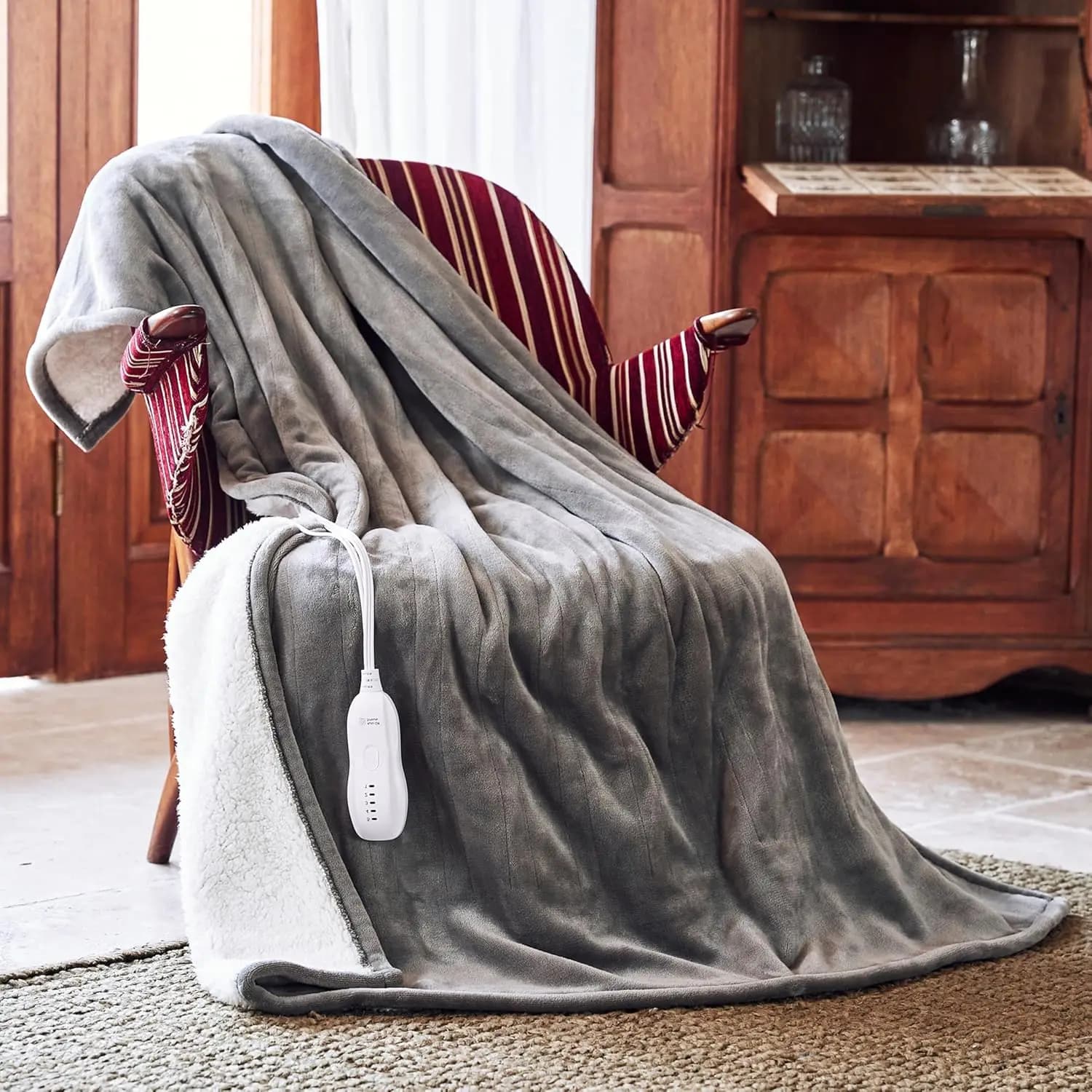 Coperta Elettrica Riscaldata Morbida 50x60 Pollici, 5 Livelli di Calore, Spegnimento Automatico, Lavabile in Lavatrice, Certificata ETL/FCC in Grigio