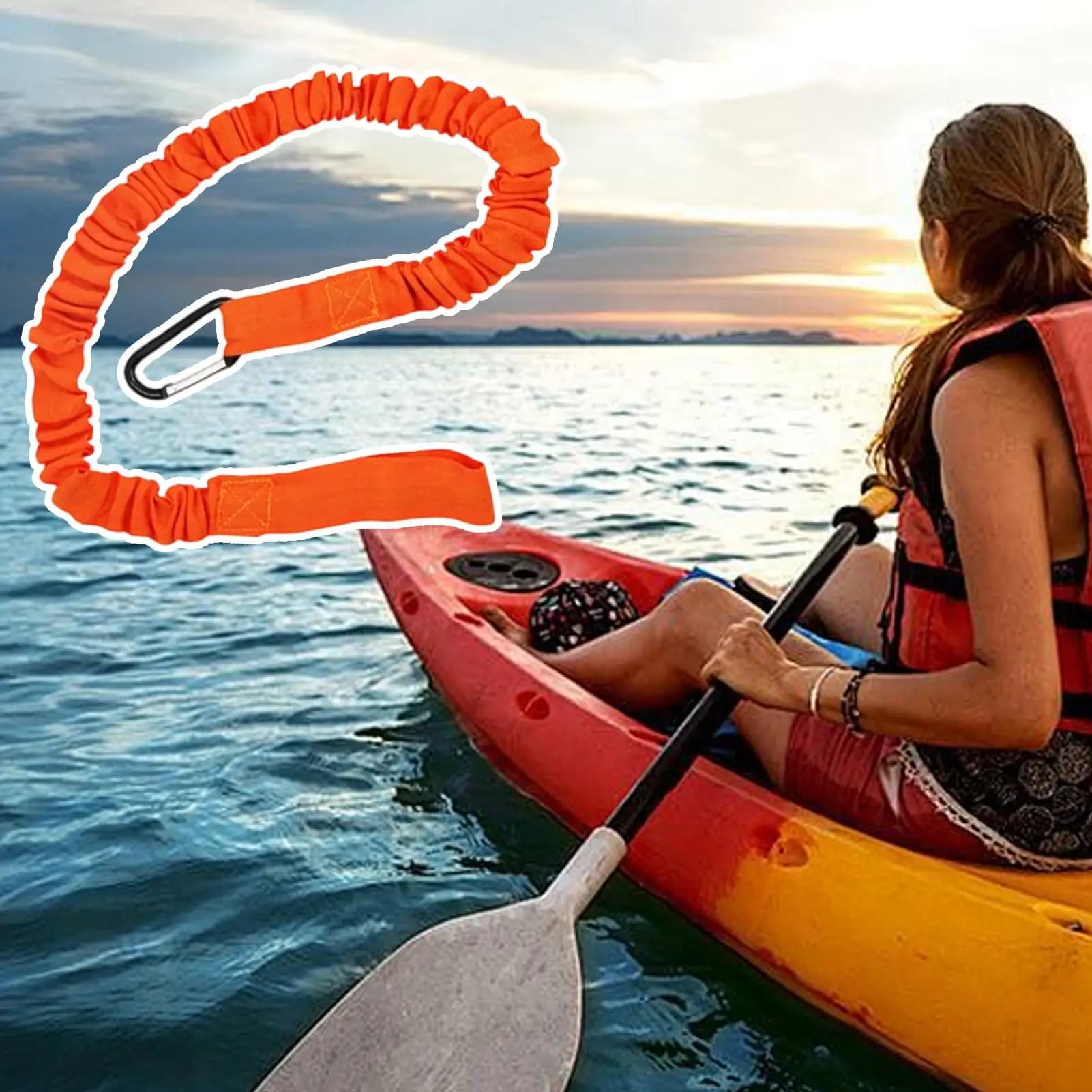 Cordino per pagaia per canoa Supporto per pagaia estensibile da 5 piedi per kayak con moschettone Cordino di sicurezza riflettente Accessori per barche in corda