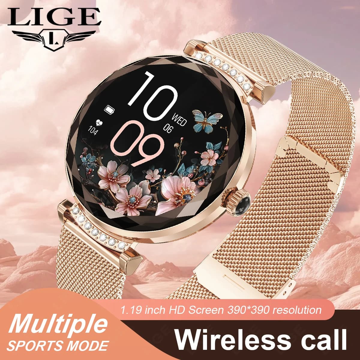 LIGE Orologio Intelligente di Lusso per Donne Schermo AMOLED da 1,19" Monitoraggio della Salute alla Moda Chiamate Bluetooth Tracker Fitness Sportivo Smartwatch da Donna