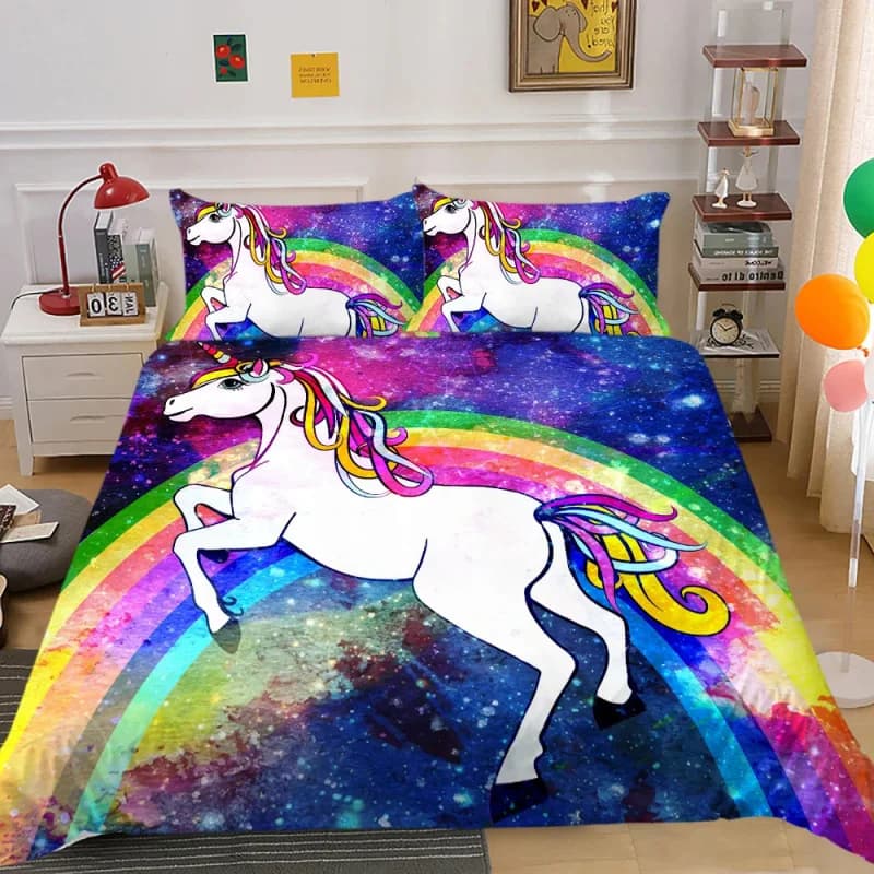 Cute Unicorn Bedding Set 3D Print Rainbow unicorn Girl Duvet Cover Pillowcase Multi Size Bedding Decoration, Machine Washabl