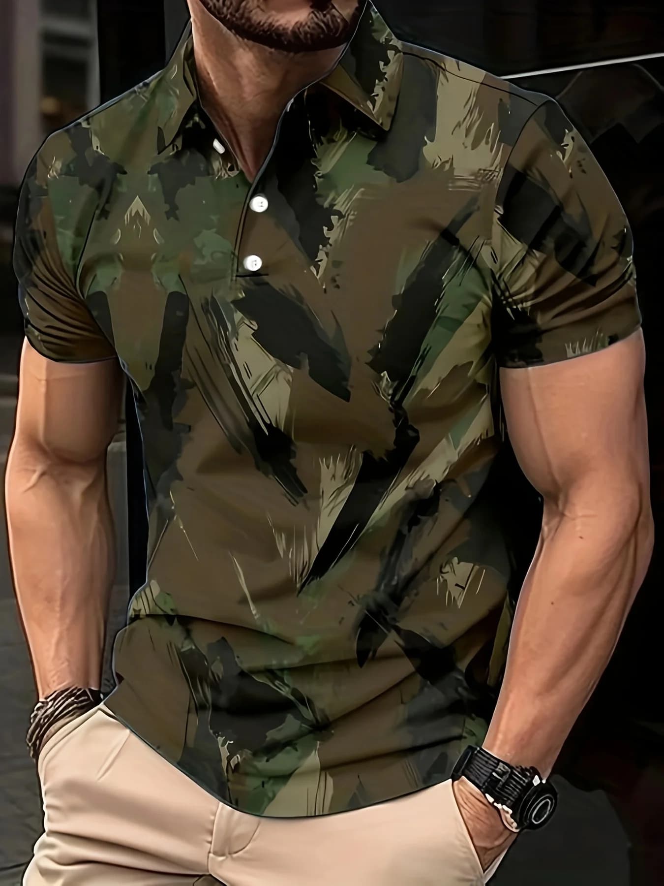 Polo a maniche corte da uomo nuovo stile estivo 2026 con stampa mimetica 3D, casual da strada, alla moda, comoda e morbida