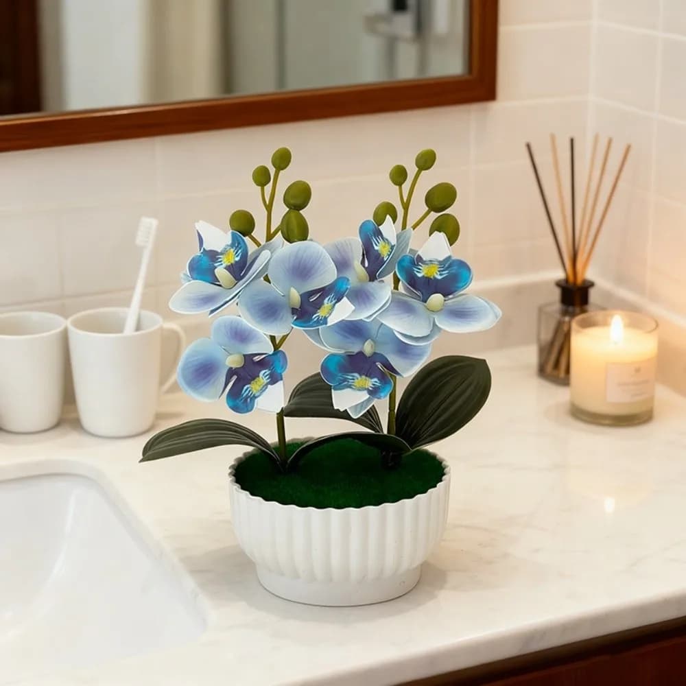 Multi-Fiore Simultaneous Butterfly Orchid, Artificial Flowers Fai-da-te, Artificial Orchid Bonsai, White Vase, Artificial Fin Plants