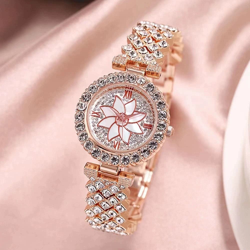 Nuovo Orologio da Polso da Donna di Lusso 2026 con Bracciale a Fiori e Strass in Acciaio Inossidabile, al Quarzo, Regalo per Lei