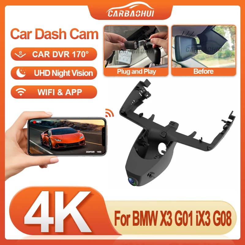 For BMW X3 G01 iX3 G08 2017-2025 HD 4K 2160P WIFI Plug and play Car DVR Video Recorder Dash Cam Dashboard Camera Night Vision