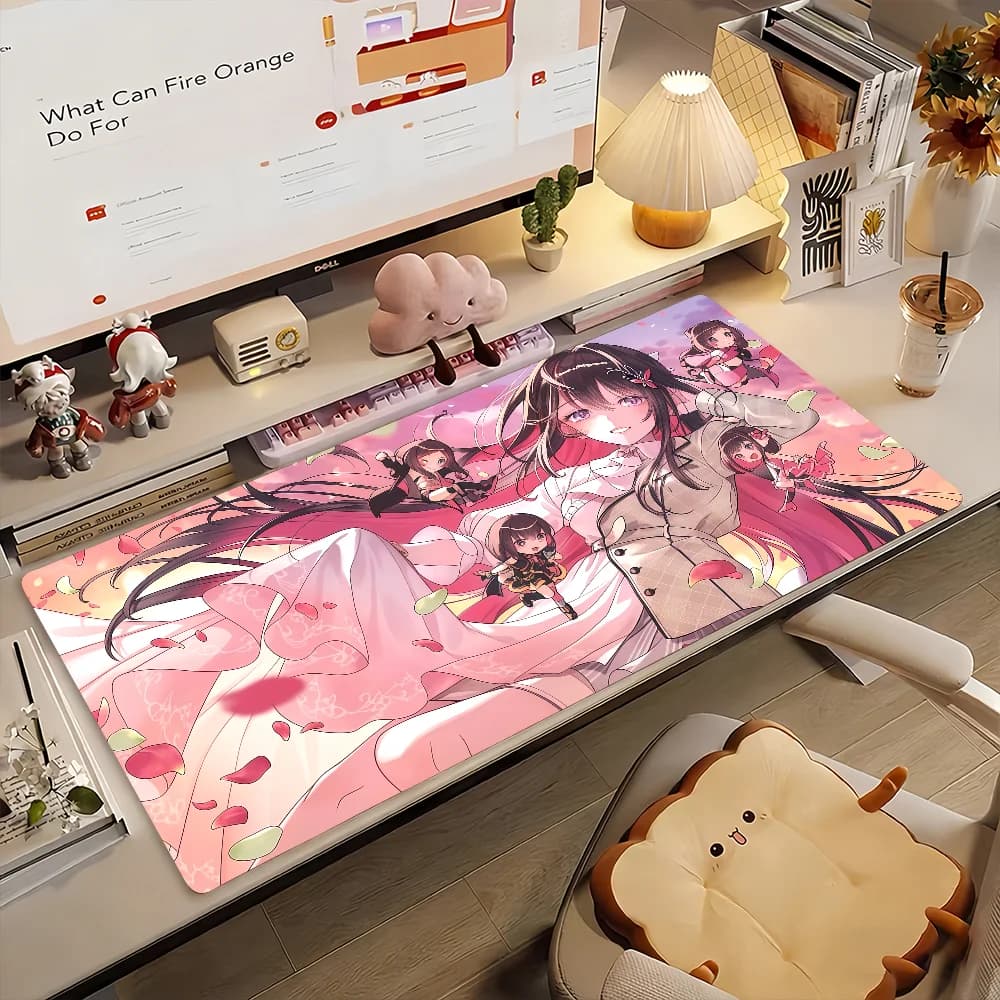 Tappetino per mouse da gaming, grande tappetino da scrivania, antiscivolo, bordi cuciti, stampa anime ragazza rosa Sakura, tappetino per tastiera per ufficio e gaming