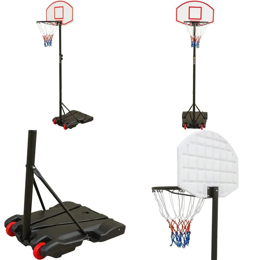 height adjustable portable basketball basket for children, 6.5 feet 8 foot board system with wheels, ideal for outdoor sports activities