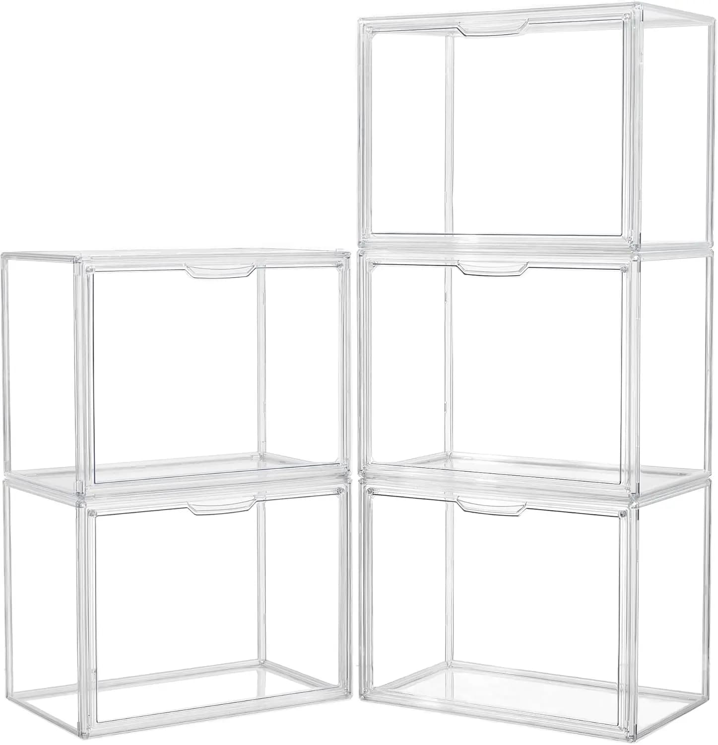 Transparent Acrylic Display Stackable with Magnetic Cover for Collection Objects, Cosmetic Conservation (Pack of 5, Extra Large)