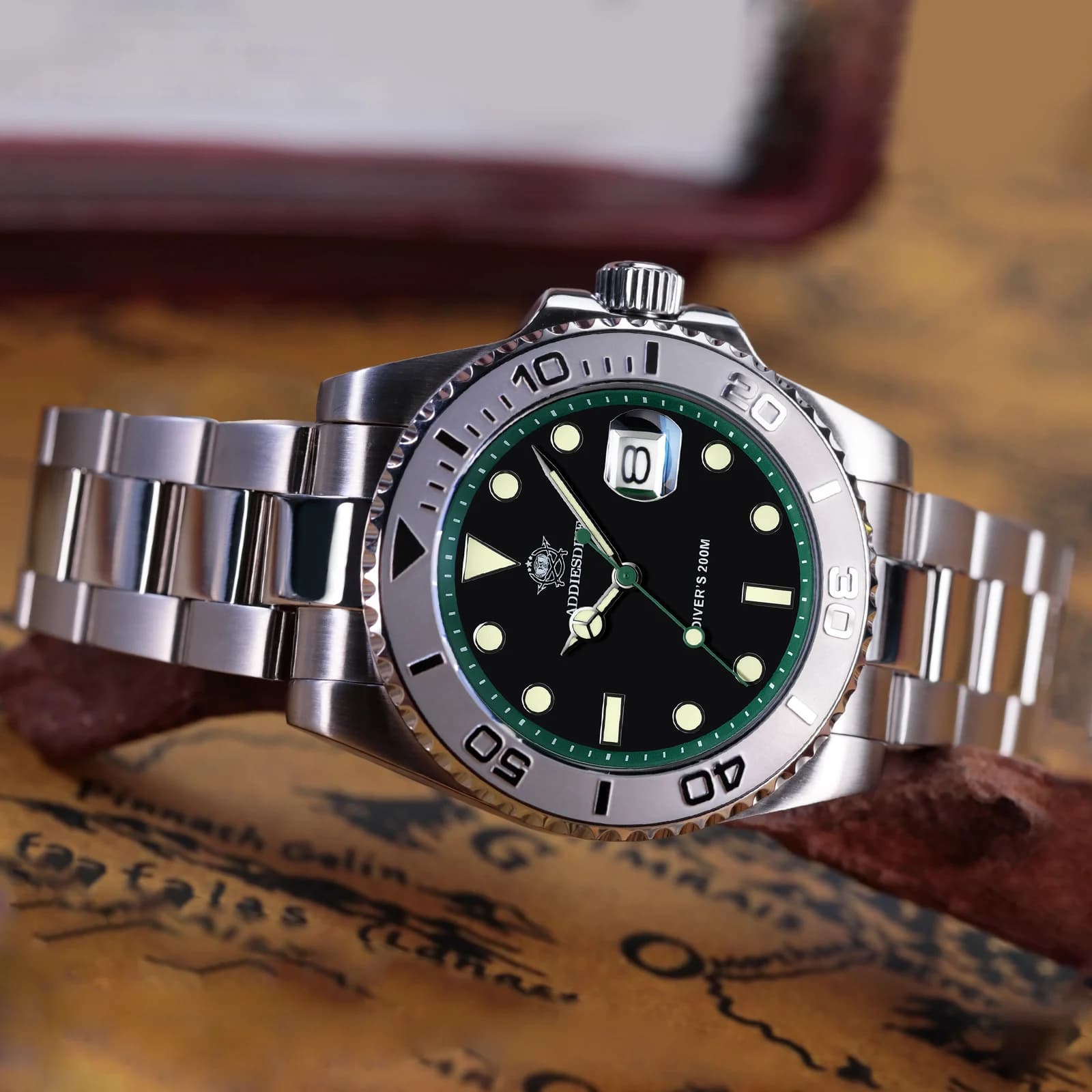 ADDIESDIVE 200m Diver Stainless Steel Watches For Men Business Light Waterproof 41mm Quartz Watch Swivel Bezel Sports Watch
