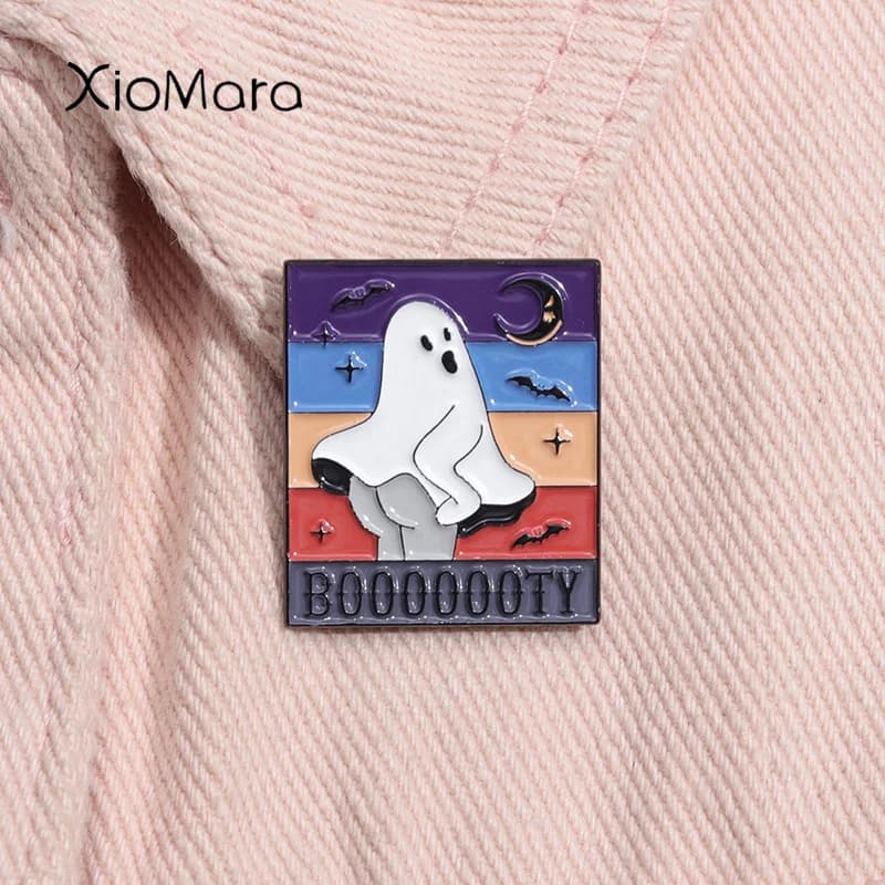 Ghost Booty smalto Pin divertente Cheeky Ghost Halloween spille risvolto zaino distintivo gioielli regalo per gli amici