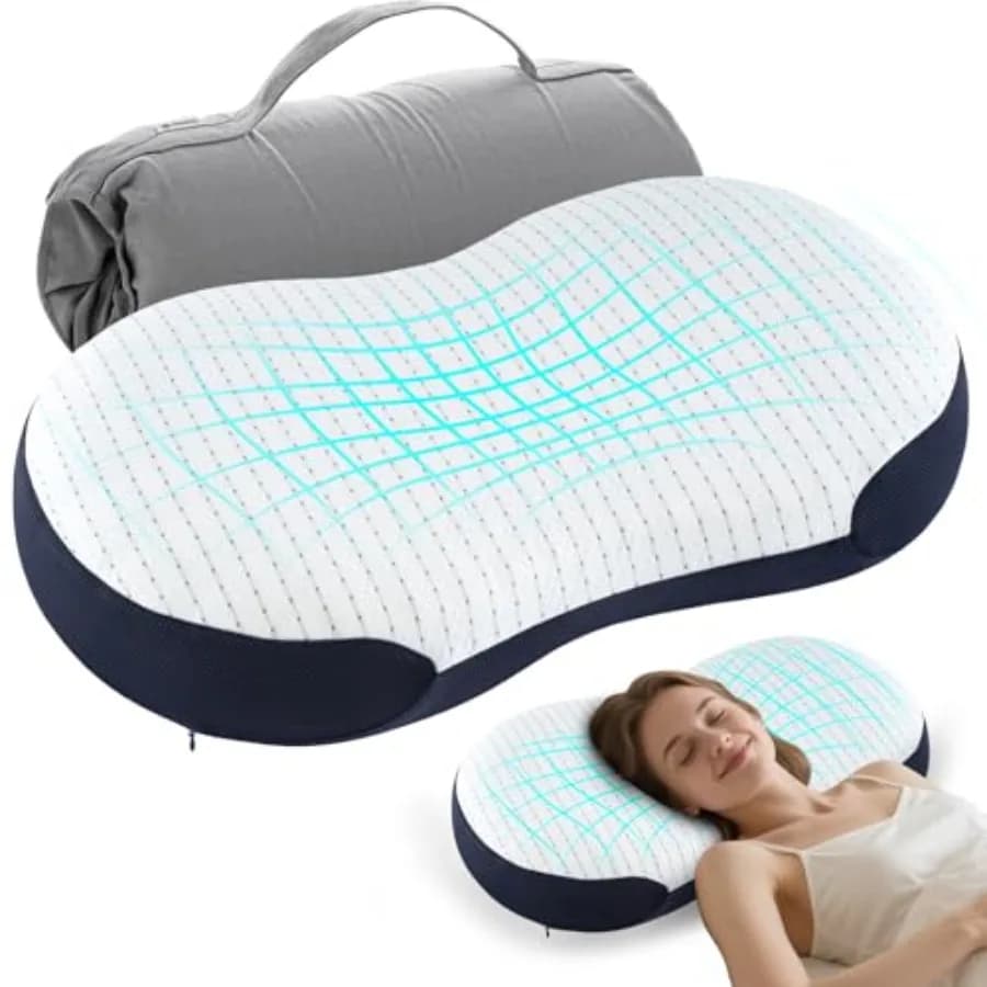 Portable Memory Foam Pillow for Sleeping - Standard Size Roll-Up Bed Pillow for Hotel and Camping Deep Sleep Neck Support Pillo