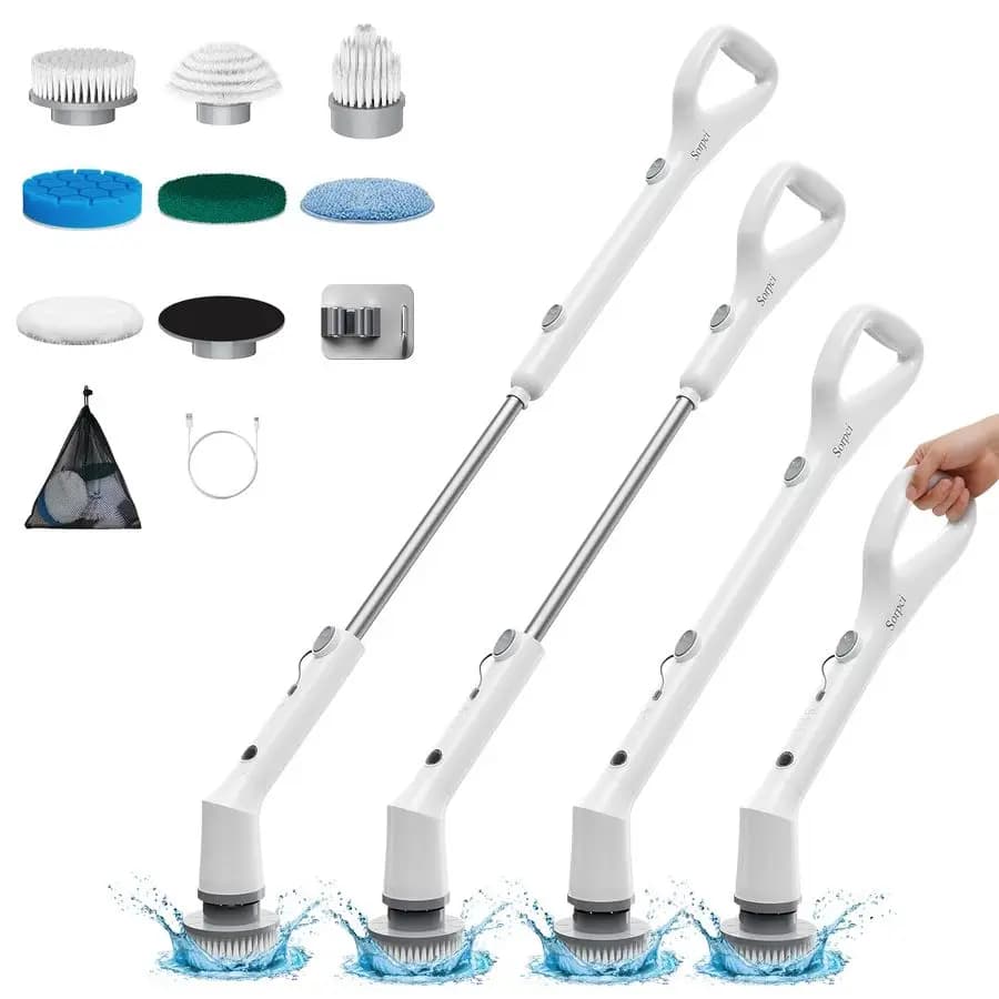 Rotating Brush, New Wireless Cleaning Brush 2026, Shower Cleaning Brush with 7 Replaceable Heads, Power Scrubber with 3 Adjustable Levels