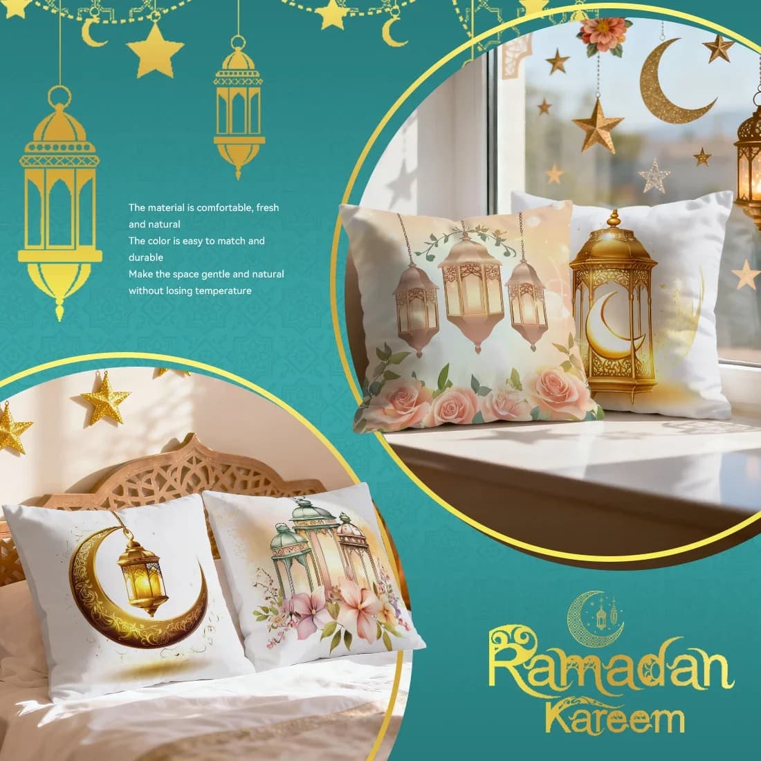 Golden Ramadan theme Cushions Pillowcase Polyester Cushion Cover Throw Pillow Pillowcover Home Car Sofa Decor