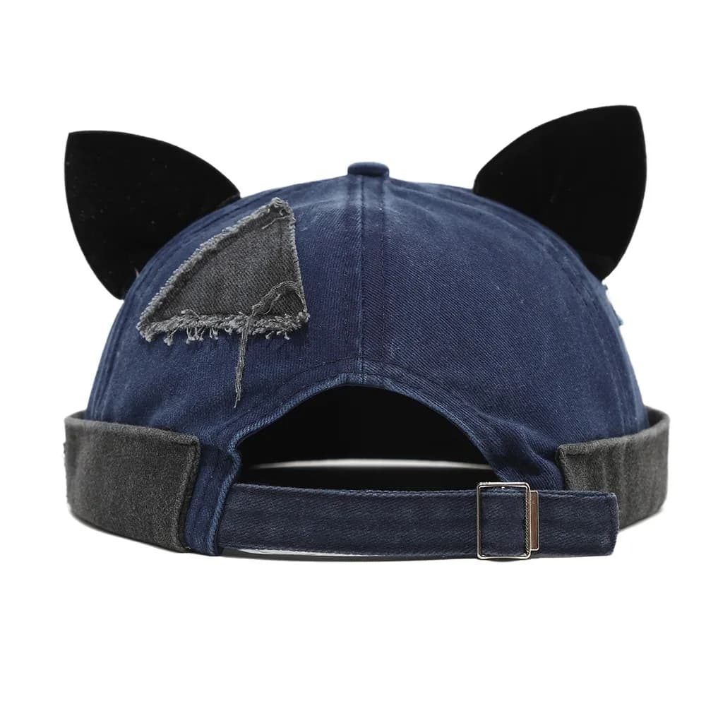 Retro Style Cute Cat Ears Brimless Hat Adjustable Rolled Cuff Melon Docker Cap Hip Hop Solid Color Docker Cap Daily