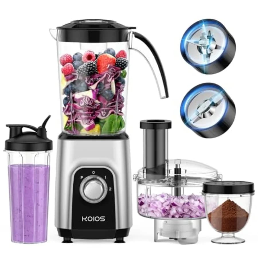 Blender/Food Processor Combo Max 1000W, 4 in 1 34oz Pitcher, 22oz Blending Cup, Meat Grinder Vegetable Chopper, Spice Grinder,