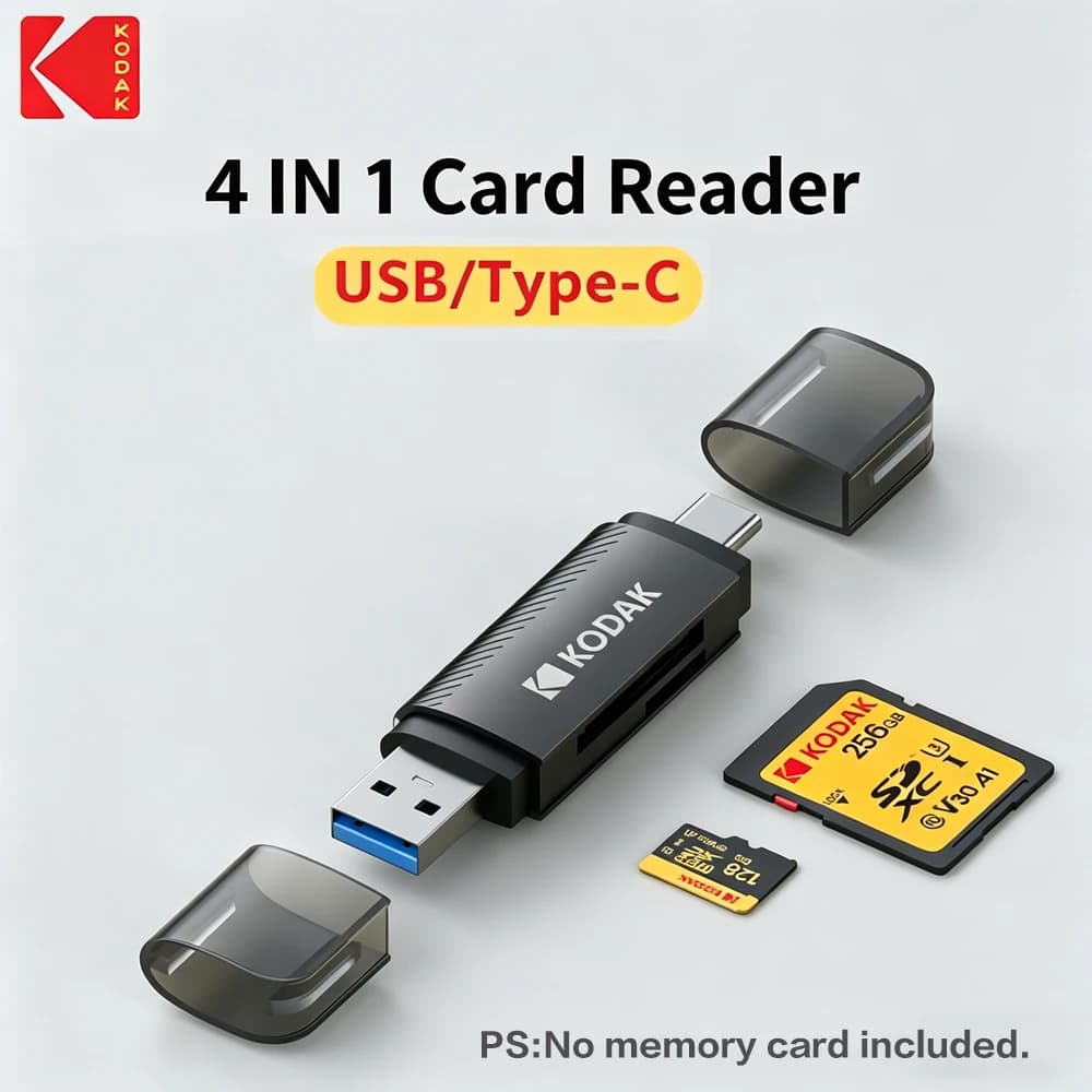 Lettore di Schede Multifunzione Kodak C210 USB 3.0 e Type C 4 in 1 per Schede SD, Micro SD, TF per MacBook, PC, Laptop
