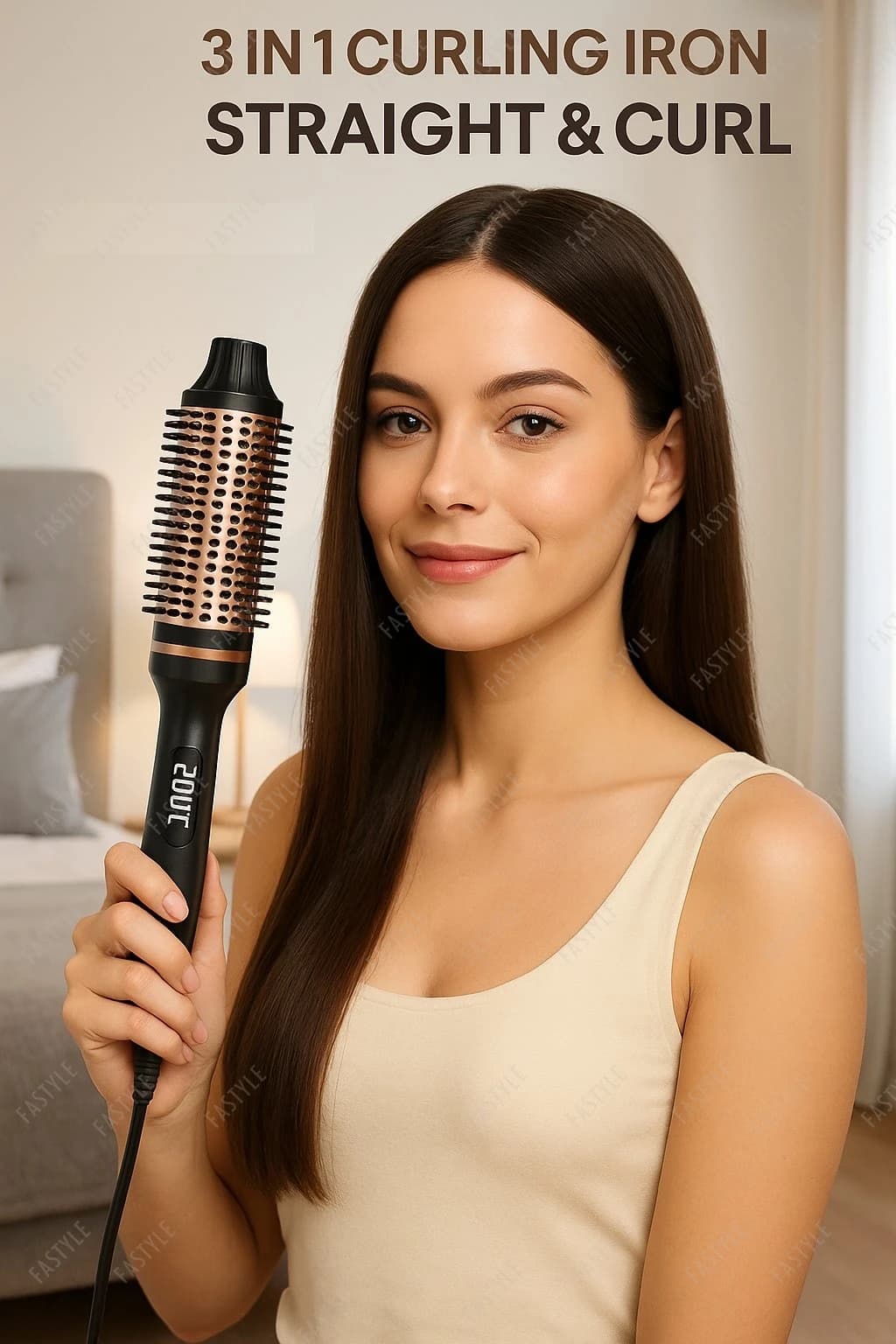 10 Bigodino per capelli Ferro arricciacapelli in ceramica antiscottatura Doppio PTC per le donne Spazzola calda da viaggio Spazzola riscaldata a riscaldamento rapido Spazzola termica