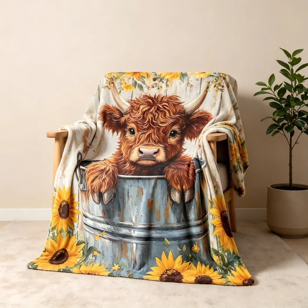 1pc Cute Highland Cow Blanket Gifts Cute Animals Flower Pattern Flannel Blankets for Girls Boys Dog Lovers Gifts Four Season Use