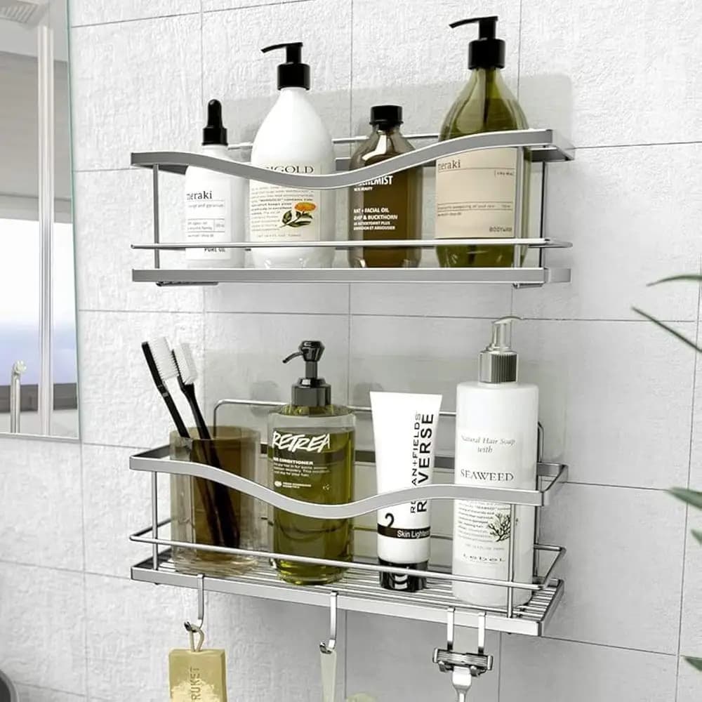 Organizer for Shower Wall decal, Set of 2 Bathroom shelves Without Drilling, Stainless Steel Shampoo holder, Storage rack