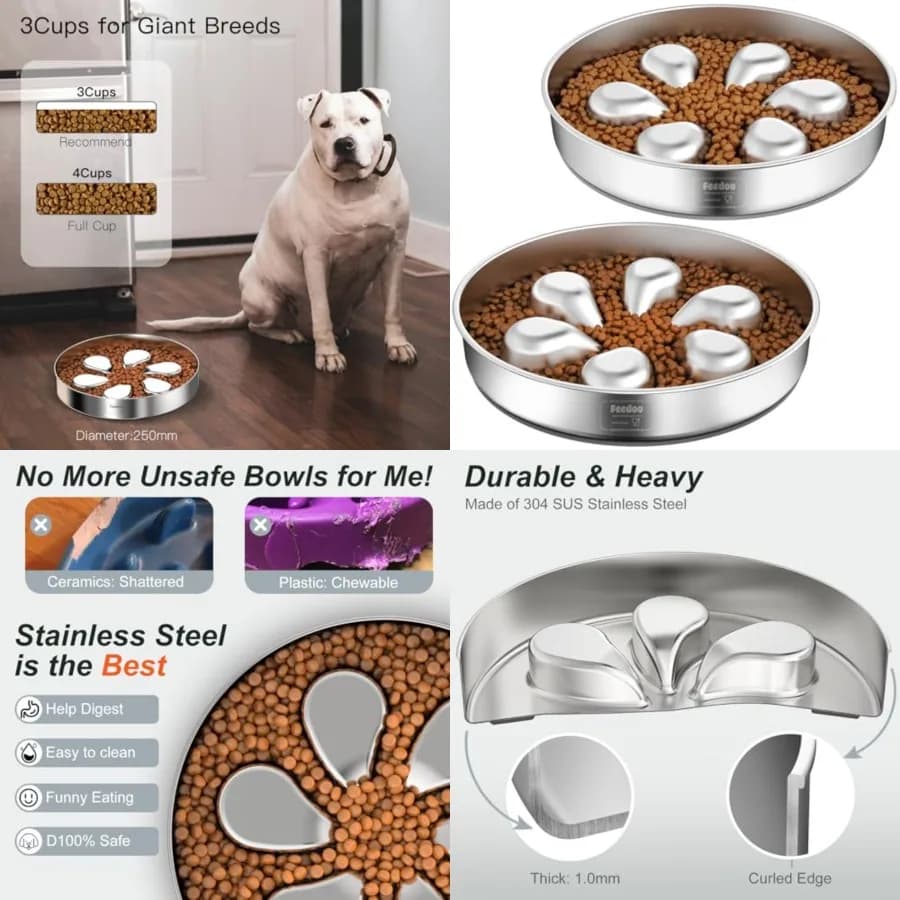 Ciotola per Cani a Lenta Alimentazione - 3,5 Tazze per Razze Grandi, Ciotole per Cani in Acciaio Inossidabile 304 per Alimenti con Base Antiscivolo, Ciotola a Labirinto per Animali Domestici