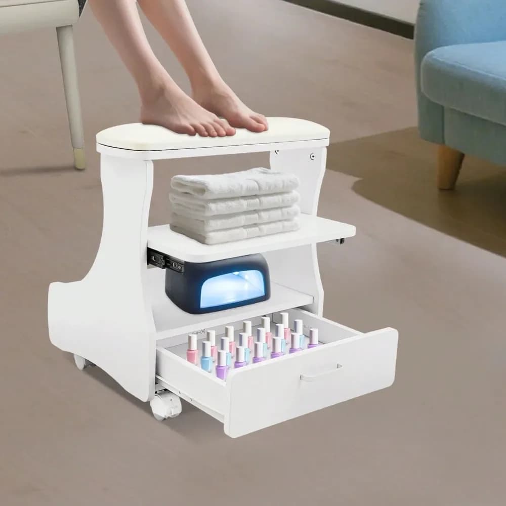 Carrello portatile per estetista, per manicure, pedicure, poggiapiedi, tavolo da massaggio, accessori per salone di bellezza.