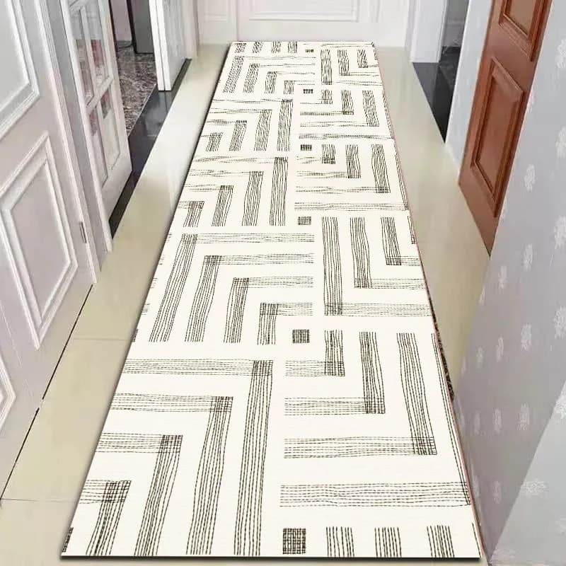 VIKAMA Minimalist Geometric Line Runner Rug, Black Abstract Striped Long Hallway Carpet Non Slip Washable Entryway Mat