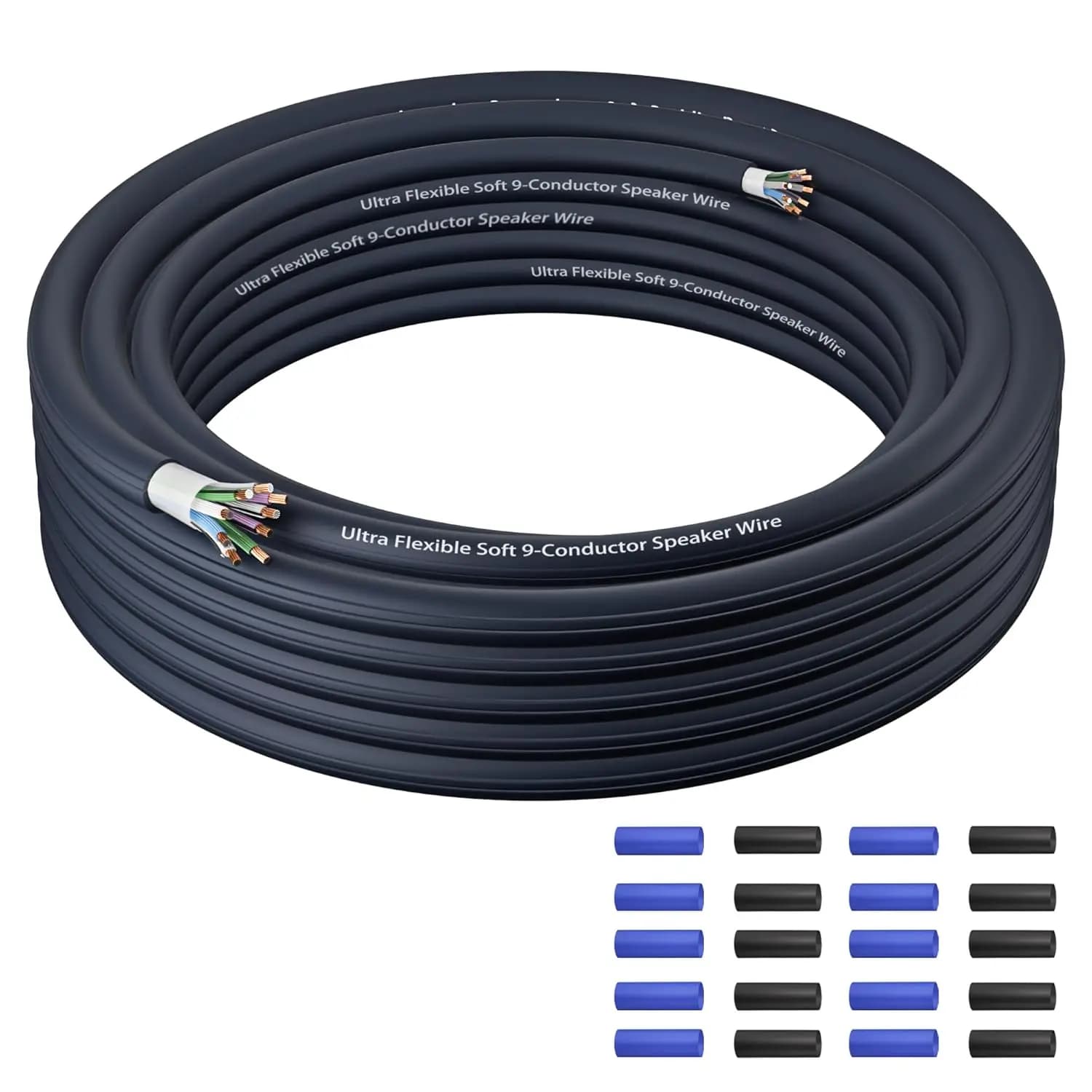 Cavo per Altoparlanti a 9 Conduttori, 20 Piedi, Calibro 18, CCA Intrecciato per Sistemi Audio Auto, Rivestimento Ultra-Flessibile e Facile da Sfoderare