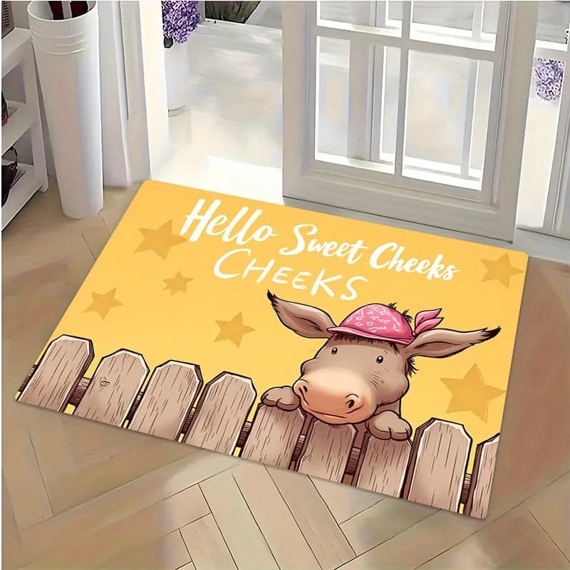 Nice Donkey Shaped Welcome Carpet with Design Fence, Anti-slip Carpet Absorbent for Door With Written 'Hello Sweet Cheeks', Country Style
