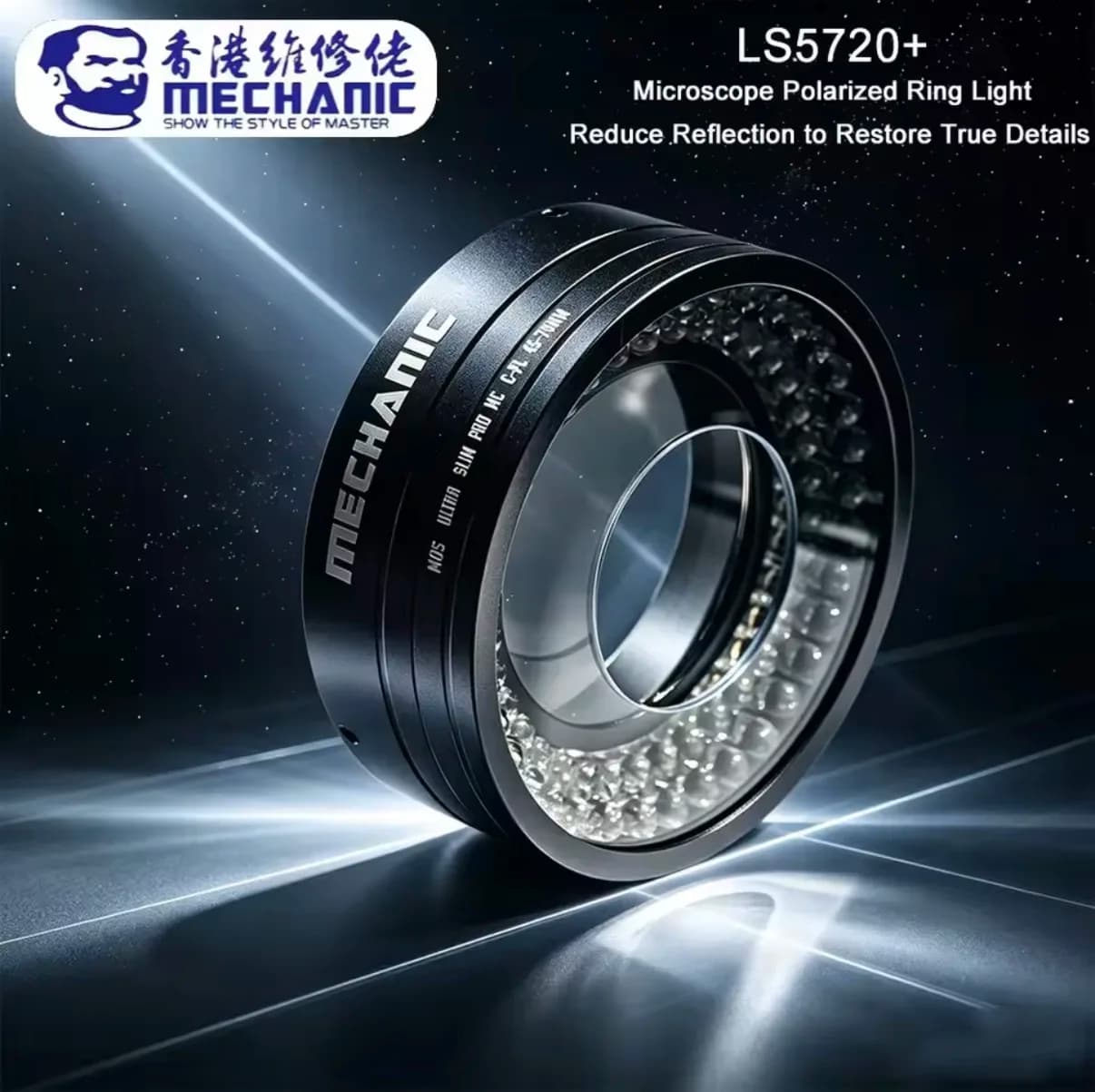 MECHANIC LS720+ Anti-Reflection Microscope Polarized Ring Light Stepless Dimmable 72 LEDs for PCB Soldering Electronics TOOL