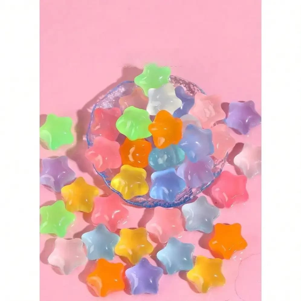 Ciondoli in resina a forma di stella luminosi fai da te, 5 pezzi, cabochon piatti luminosi per decorazioni Decoden, decorazioni per custodie del telefono