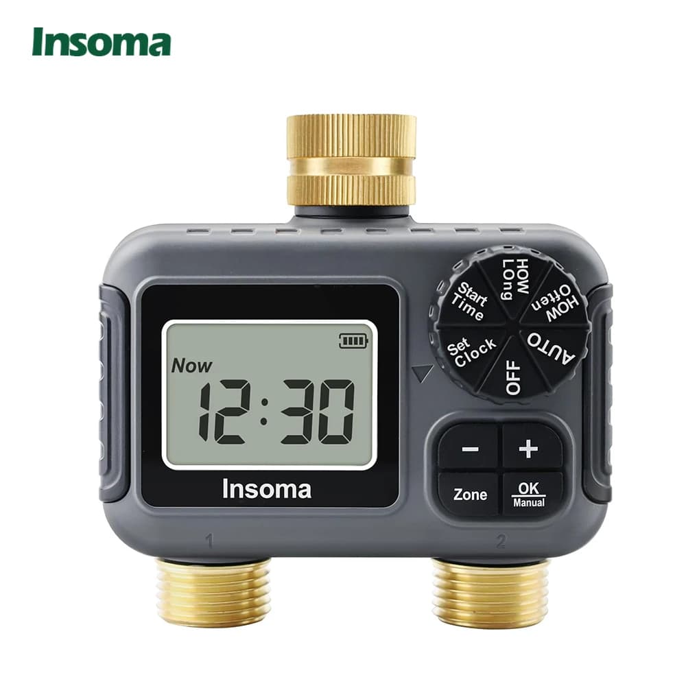 Intelligent irrigation system Insoma with double output, automatic water timer, tap programmer and garden and outdoor hose